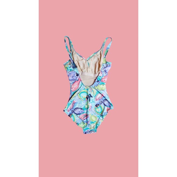 1980s-1990s DVF for The Color Authority. FISH Print Swimsuit W/Scoop Back. Small - Picture 3 of 10
